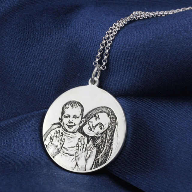 Picture of Personalized Photo Engraved Necklace in 925 Sterling Silver - Customize With Any Photo | Custom Photo Necklace in 925 Sterling Silver