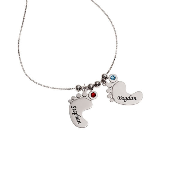 Picture of Personalized Engraved Baby Feet Necklace in 925 Sterling Silver - Customize With Any Name  | Custom Name Necklace 925 Sterling Silver