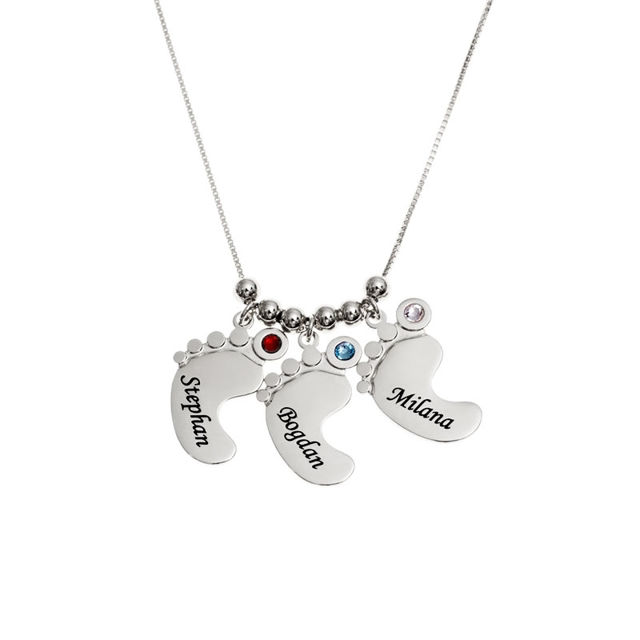 Picture of Personalized Engraved Baby Feet Necklace in 925 Sterling Silver - Customize With Any Name  | Custom Name Necklace 925 Sterling Silver