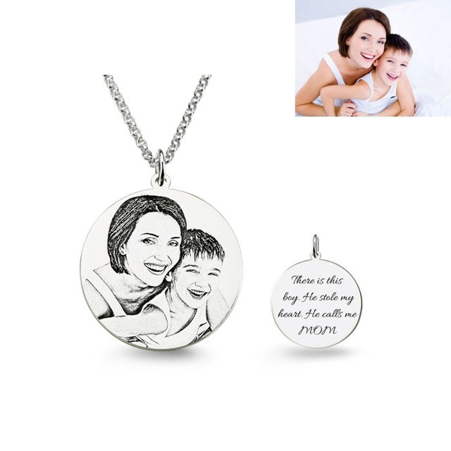 Picture of Personalized Photo Engraved Necklace in 925 Sterling Silver - Customize With Any Photo | Custom Photo Necklace in 925 Sterling Silver