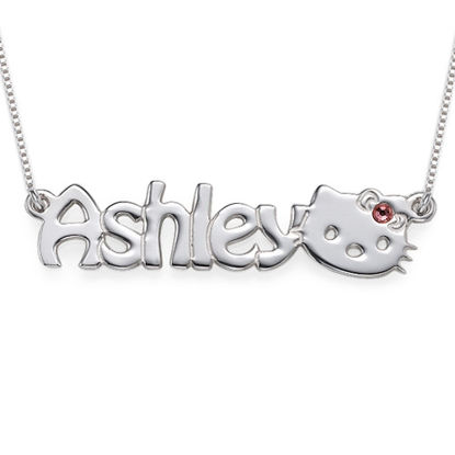 Picture of Personalized Cute Kitten Name Necklace in 925 Sterling Silver - Customize With Any Name or Birthstone | Custom Name Necklace 925 Sterling Silver