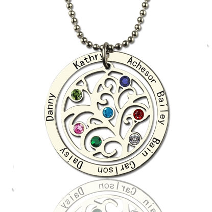 Picture of Personalized Circle Family Tree Birthstone 7 Names Necklace