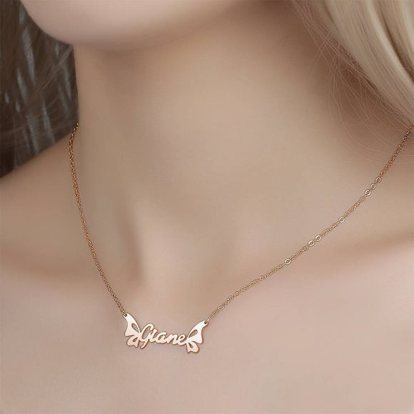 Picture of Personalized Butterfly Engraved Necklace in 925 Sterling Silver - Customize With Any Name or Birthstone | Custom Name Necklace 925 Sterling Silver