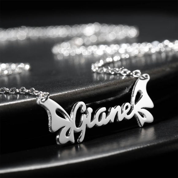 Picture of Personalized Butterfly Engraved Necklace in 925 Sterling Silver - Customize With Any Name or Birthstone | Custom Name Necklace 925 Sterling Silver