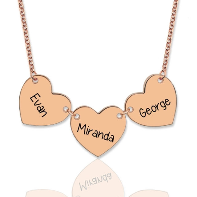 Picture of Personalized 3 Hearts & Names in 925 Sterling Silver - Customize With Family Name | Custom Family Necklace in 925 Sterling Silver