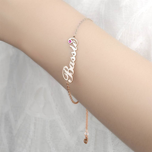 Picture of 925 Sterling Silver Personalized Birthday Gift Name Bracelet - Customize With Any Name And Birthstone | Custom Name Bracelet 925 Sterling Silver