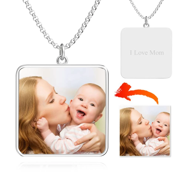 Picture of Personalized Engraved Square Tag Photo Necklace Silver - Engraved Photo Necklace  - Customize With Any Photo | Custom Photo Necklace in 925 Sterling Silver