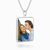 Picture of Personalized Engraved Square Tag Photo Necklace Silver - Engraved Photo Necklace  - Customize With Any Photo | Custom Photo Necklace in 925 Sterling Silver