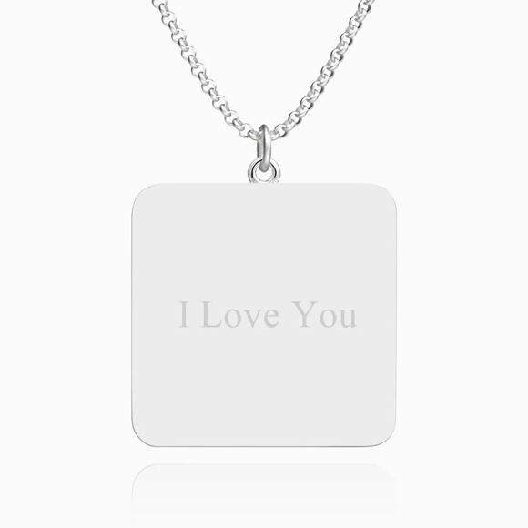 Picture of Personalized Engraved Square Tag Photo Necklace Silver - Engraved Photo Necklace  - Customize With Any Photo | Custom Photo Necklace in 925 Sterling Silver
