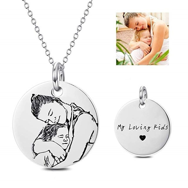 Picture of Personalized Photo Engraved Necklace in 925 Sterling Silver - Customize With Any Photo | Custom Photo Necklace in 925 Sterling Silver