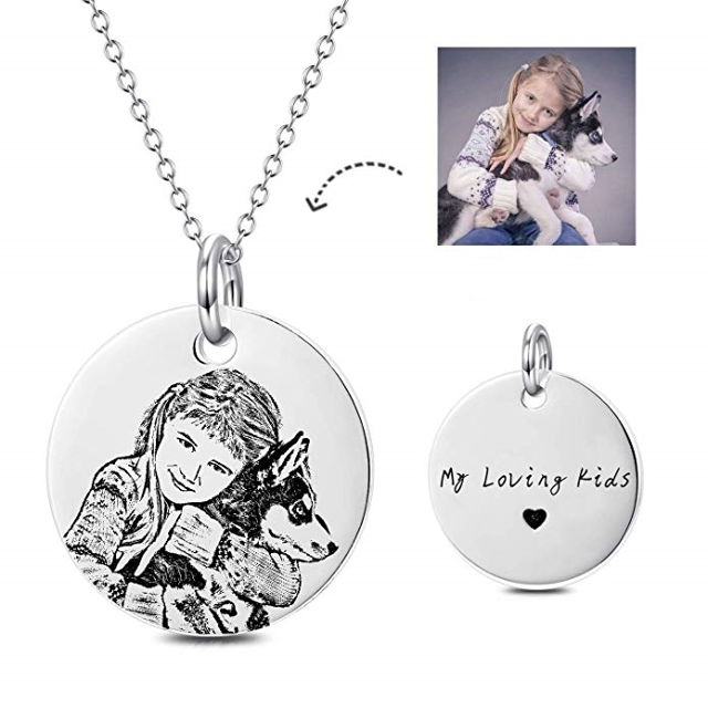 Picture of Personalized Photo Engraved Necklace in 925 Sterling Silver - Customize With Any Photo | Custom Photo Necklace in 925 Sterling Silver