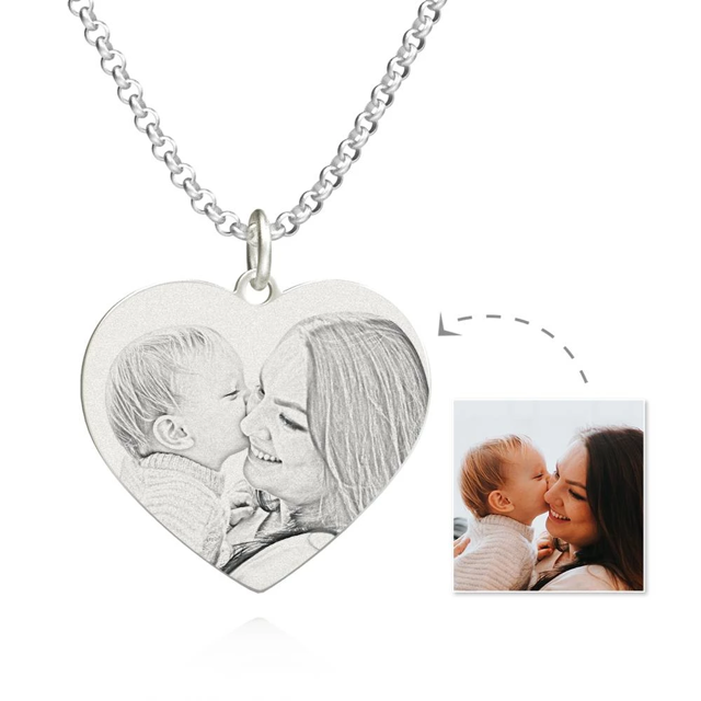 Picture of Personalized Women's Heart Photo Engraved Tag Necklace in 925 Sterling Silver - Customize With Any Photo | Custom Photo Necklace in 925 Sterling Silver