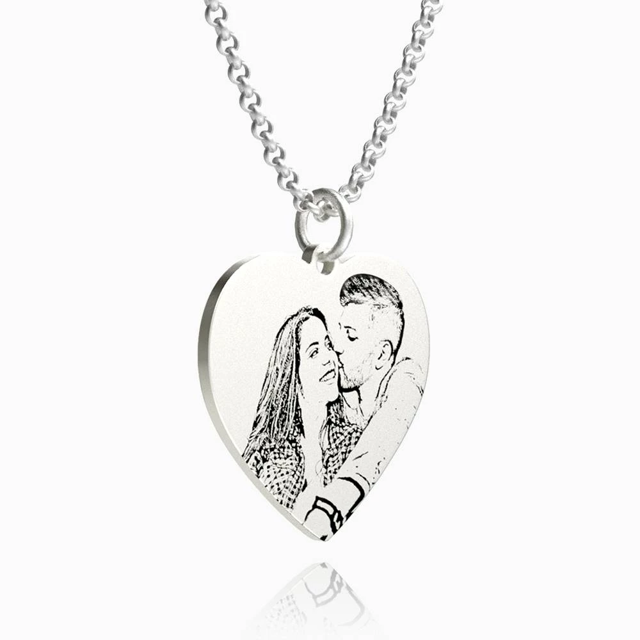 Picture of Personalized Women's Heart Photo Engraved Tag Necklace in 925 Sterling Silver - Customize With Any Photo | Custom Photo Necklace in 925 Sterling Silver