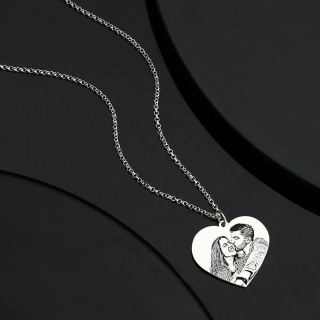 Picture of Personalized Women's Heart Photo Engraved Tag Necklace in 925 Sterling Silver - Customize With Any Photo | Custom Photo Necklace in 925 Sterling Silver