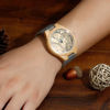 Picture of Women's Engraved Bamboo Photo Watch Grey Leather Strap - Customize With Any Photo