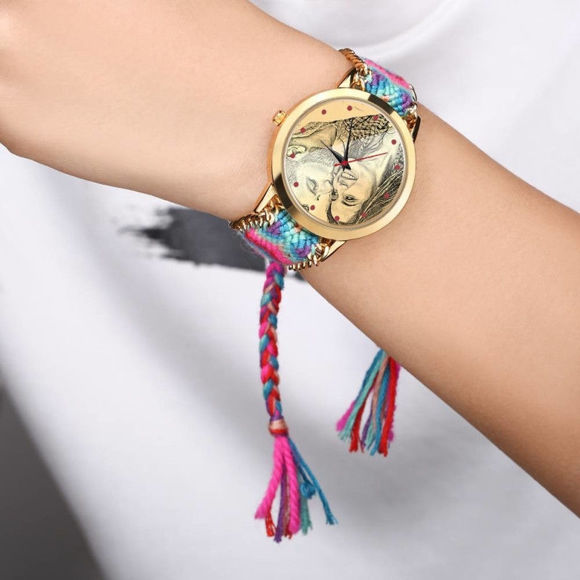 Picture of Custom Women's Gold Photo Engraved Watch Braided Color Rope Strap - Customize With Any Photo