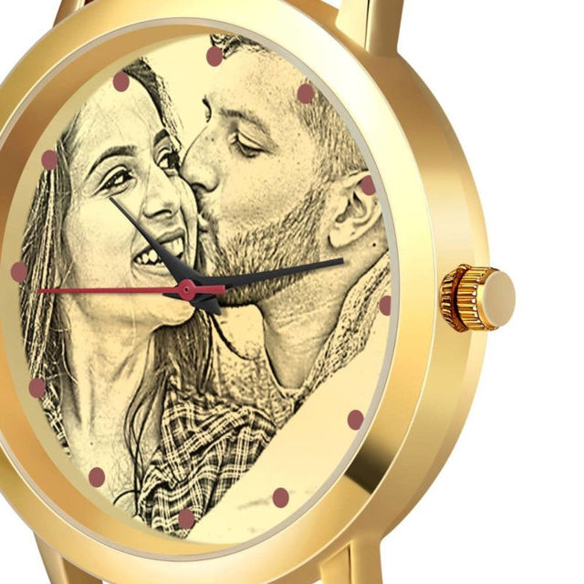 Picture of Custom Women's Gold Photo Engraved Watch Braided Color Rope Strap - Customize With Any Photo