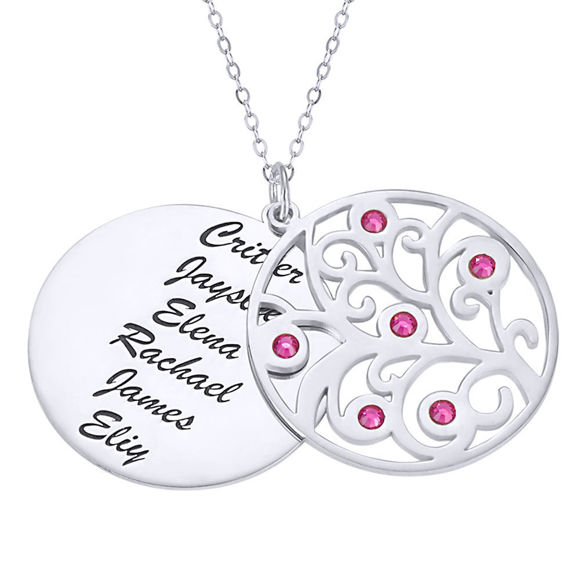 Picture of Personalized Family Tree Birthstone Necklace in 925 Sterling Silver - Customize With Any Name or Birthstone | Custom Family Members Necklace 925 Sterling Silver