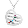 Picture of Personalized Love Heart Family Member With Birthstones Necklace  in 925 Sterling Silver - Customize With Family Name | Custom Family Necklace in 925 Sterling Silver