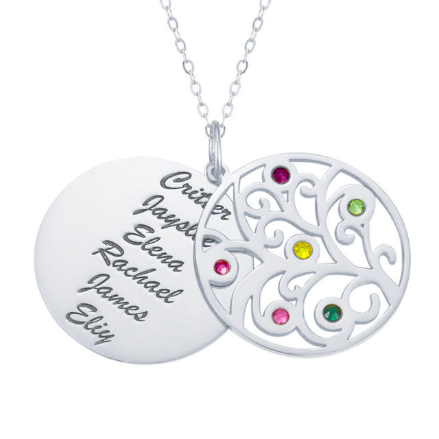 Picture of Personalized Family Tree Birthstone Necklace in 925 Sterling Silver - Customize With Any Name or Birthstone | Custom Family Members Necklace 925 Sterling Silver