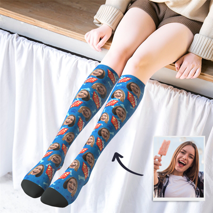 Picture of Personalized Knee High Printed Socks with Dog Mom - Personalized Funny Photo Face Socks for Women - Best Gift for Her