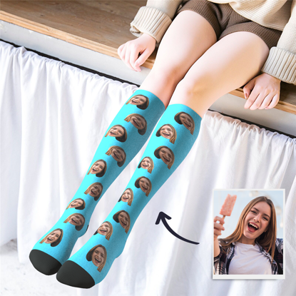Picture of Personalized Knee High Printed Socks with Little Heart - Personalized Funny Photo Face Socks for Women - Best Gift for Her