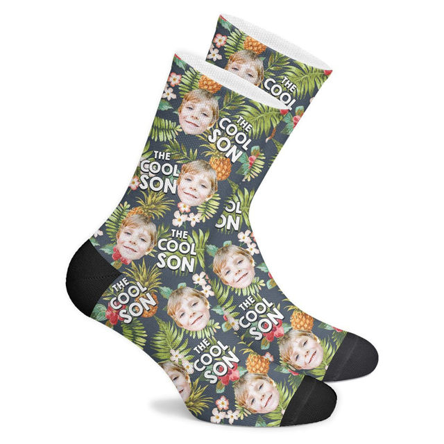 Picture of Custom Tropical Socks For Cool Son - Personalized Funny Photo Face Socks for Men & Women - Best Gift for Family