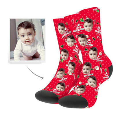 Picture of Custom Christmas Socks For Your Grandson - Personalized Funny Photo Face Socks for Men & Women - Best Gift for Family