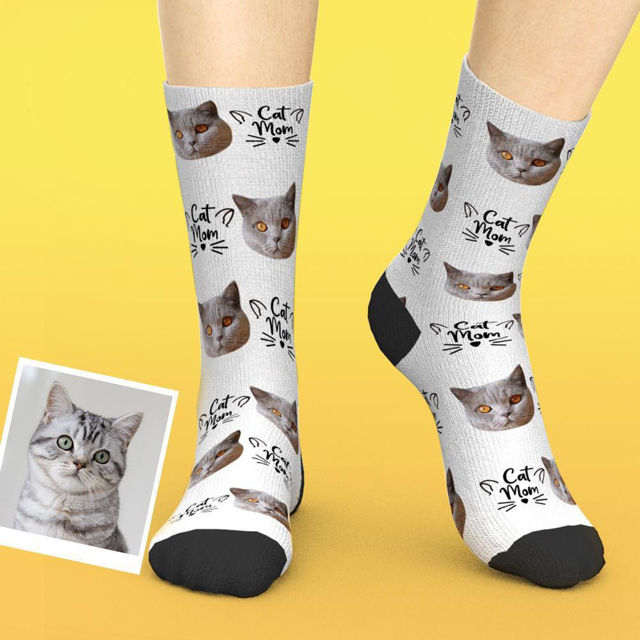 Picture of Custom Photo Novelty Socks For Cat Mom - Personalized Funny Photo Face Socks for Men & Women - Best Gift for Family