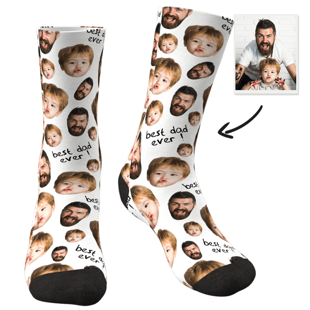 Picture of Custom Face Socks - Best Dad Ever - Personalized Funny Photo Face Socks for Men & Women - Best Gift for Family