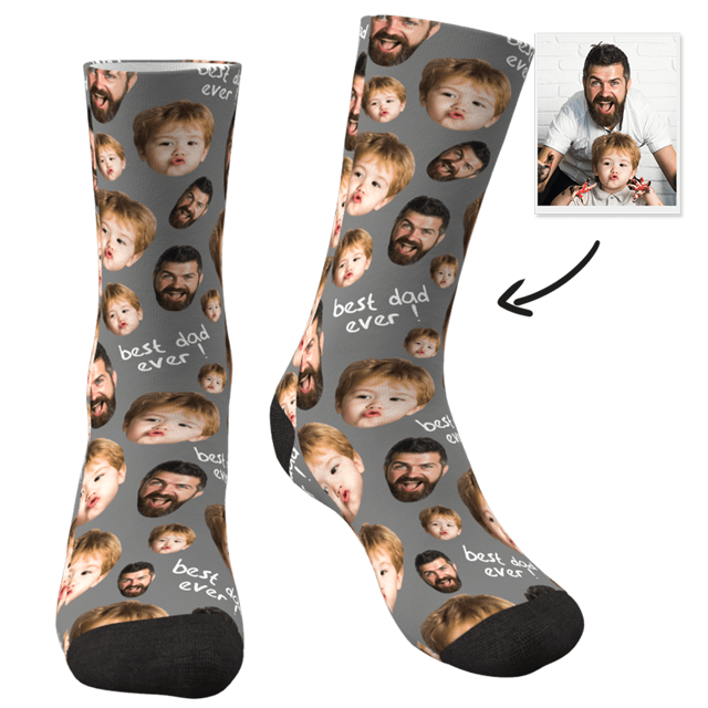 Picture of Custom Face Socks - Best Dad Ever - Personalized Funny Photo Face Socks for Men & Women - Best Gift for Family