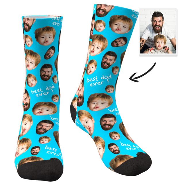 Picture of Custom Face Socks - Best Dad Ever - Personalized Funny Photo Face Socks for Men & Women - Best Gift for Family