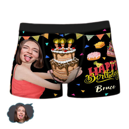 Picture of Custom Name Happy Birthday Men's Boxer Briefs - Personalized Funny Photo Face Underwear for Men - Best Gift for Him