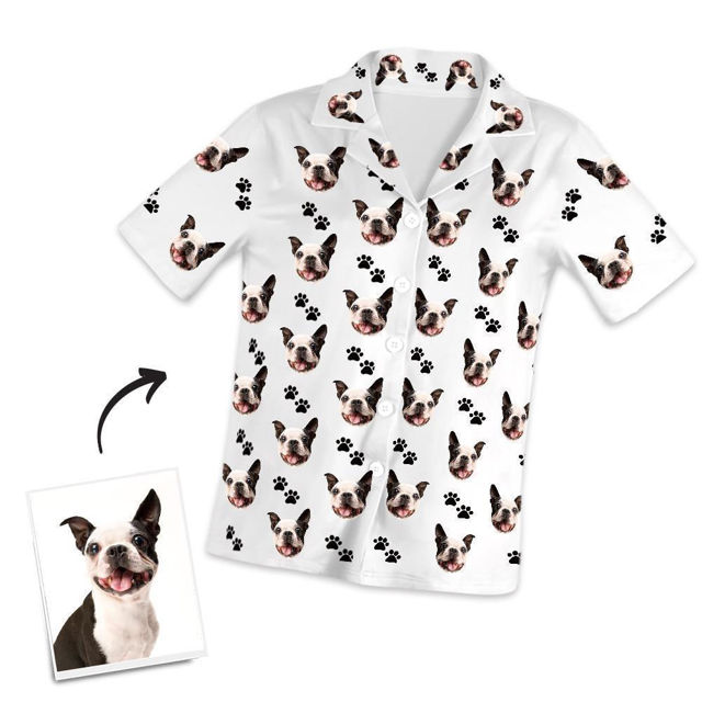 Picture of Customized Pet Photo Short Sleeved Pajamas with Footprints - Personalized Photo Pajama Shirt for Women or Men - Best Gift for Family and Friends