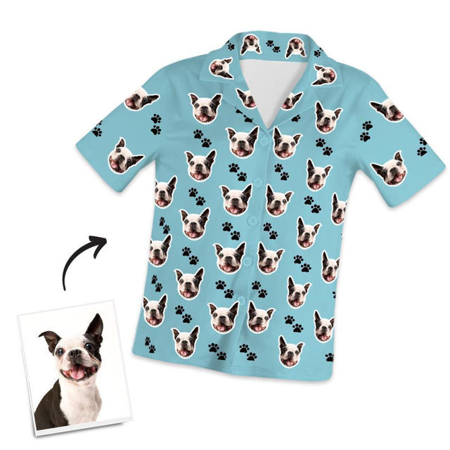 Picture of Customized Pet Photo Short Sleeved Pajamas with Footprints - Personalized Photo Pajama Shirt for Women or Men - Best Gift for Family and Friends