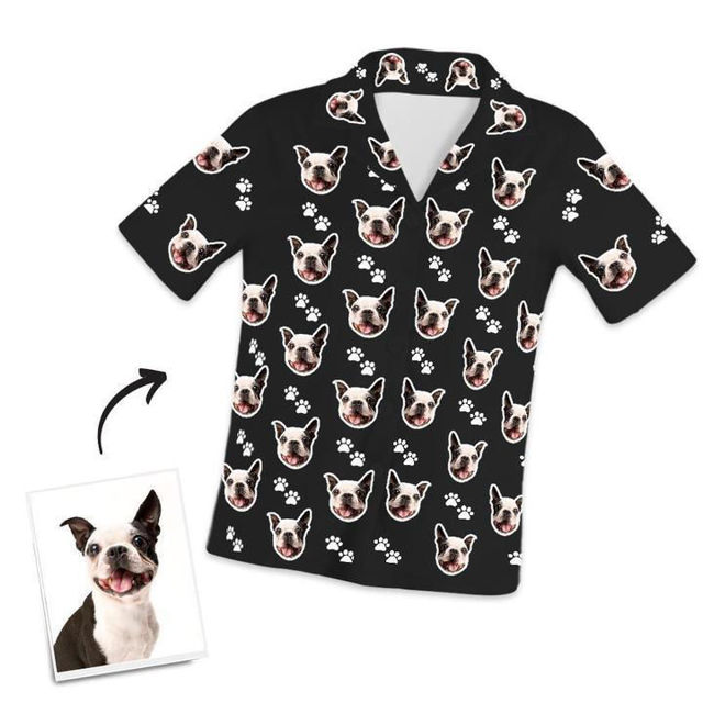 Picture of Customized Pet Photo Short Sleeved Pajamas with Footprints - Personalized Photo Pajama Shirt for Women or Men - Best Gift for Family and Friends