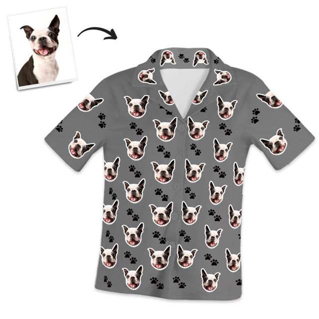 Picture of Customized Pet Photo Short Sleeved Pajamas with Footprints - Personalized Photo Pajama Shirt for Women or Men - Best Gift for Family and Friends