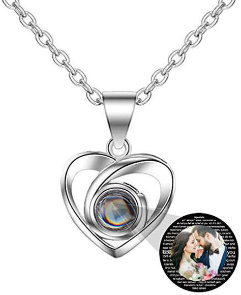 Picture of Personalized Projection Picture  Heart-Shaped Pendant Necklace Jewelry - Customize With Any Photo | Custom Photo Necklace in Copper or 925 Sterling Silver