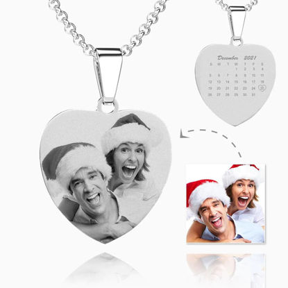Picture of Personalized Calendar Photo Necklace Stainless Steel Christmas Gift - Customize With Any Photo | Custom Heart Photo Necklace in Stainless Steel Love Gifts