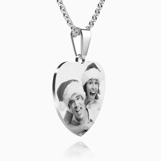 Picture of Personalized Calendar Photo Necklace Stainless Steel Christmas Gift - Customize With Any Photo | Custom Heart Photo Necklace in Stainless Steel Love Gifts