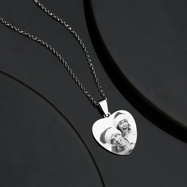 Picture of Personalized Calendar Photo Necklace Stainless Steel Christmas Gift - Customize With Any Photo | Custom Heart Photo Necklace in Stainless Steel Love Gifts