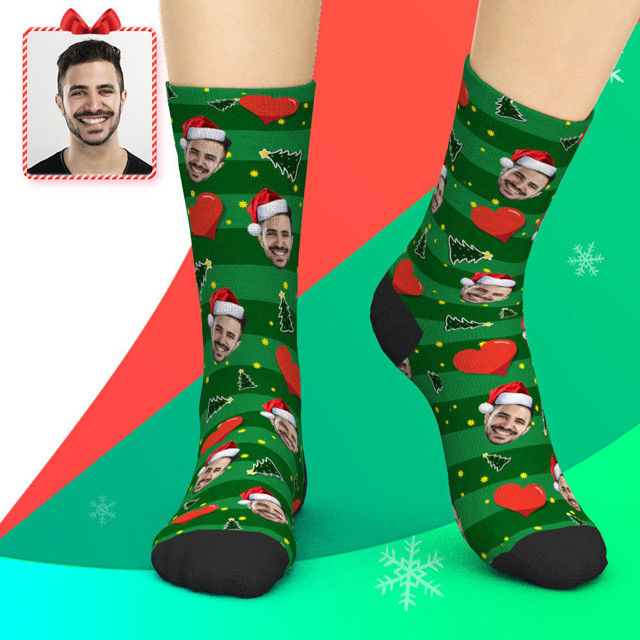 Picture of Custom Photo Face Socks - Personalized Funny Photo Face Socks for Men & Women Green Color - Best Christmas Gift for Family