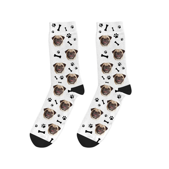 Picture of Custom Dog Socks With Paw And Bone Patterns - Personalized Funny Photo Face Socks for Men & Women - Best Gift for Family