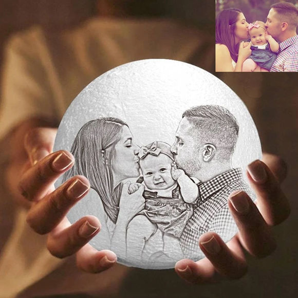 Picture of Magic 3D Personalized Photo Moon Lamp with Touch Control for Family (10cm-20cm) | Customized Moon Lamp With Photo & Text | Best Gifts Idea for Birthday, Thanksgiving, Christmas etc.