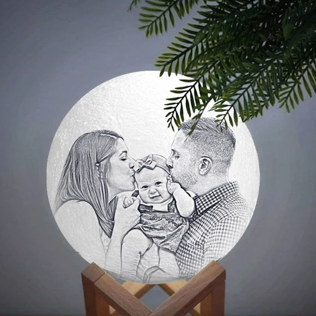 Picture of Magic 3D Personalized Photo Moon Lamp with Touch Control for Family (10cm-20cm) | Customized Moon Lamp With Photo & Text | Best Gifts Idea for Birthday, Thanksgiving, Christmas etc.