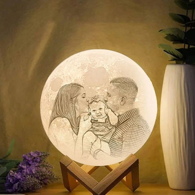 Picture of Magic 3D Personalized Photo Moon Lamp with Touch Control for Family (10cm-20cm) | Customized Moon Lamp With Photo & Text | Best Gifts Idea for Birthday, Thanksgiving, Christmas etc.