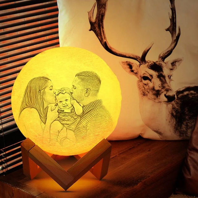 Picture of Magic 3D Personalized Photo Moon Lamp with Touch Control for Family (10cm-20cm) | Customized Moon Lamp With Photo & Text | Best Gifts Idea for Birthday, Thanksgiving, Christmas etc.