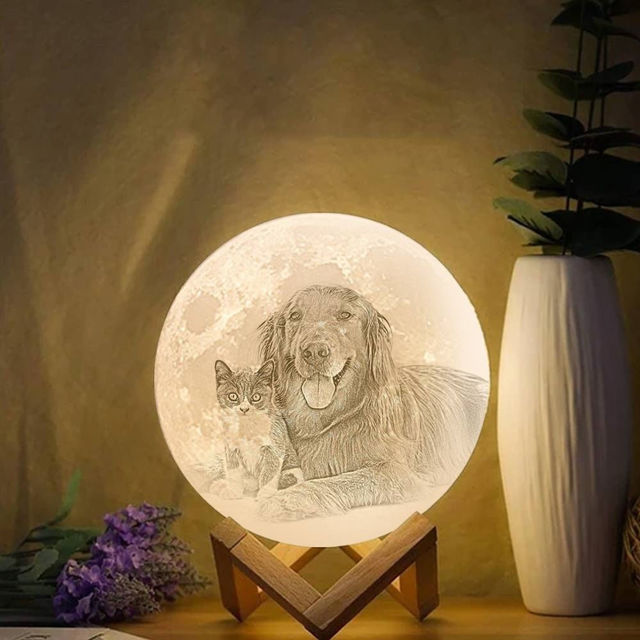 Picture of Magic 3D Personalized Photo Moon Lamp with Touch Control for Pets (10cm-20cm) | Customized Moon Lamp With Photo & Text | Best Gifts Idea for Pet Lover for Birthday, Thanksgiving, Christmas etc.