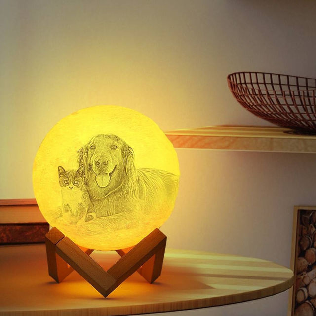 Picture of Magic 3D Personalized Photo Moon Lamp with Touch Control for Pets (10cm-20cm) | Customized Moon Lamp With Photo & Text | Best Gifts Idea for Pet Lover for Birthday, Thanksgiving, Christmas etc.