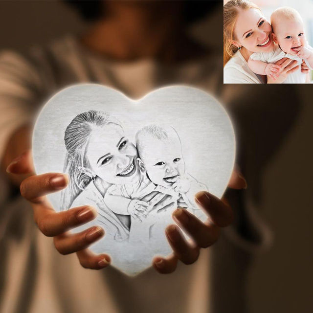 Picture of Personalized 3D Photo Heart Moon Lamp with Touch Control for Mom Best Birthday Gift (15cm-20cm) | Customized Moon Lamp With Photo & Text | Best Gifts Idea for Thanksgiving, Christmas, Mother's Day etc.